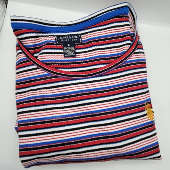 U.S. POLO ASSN. Pencil Knee Dress Red Blue White Striped Large Pull On Logo - Picture 9 of 9